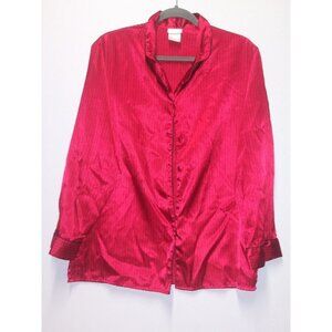 Secret Treasures Pajama Top Silky Satin M/L Pinstripe RED button up Long Sleeve